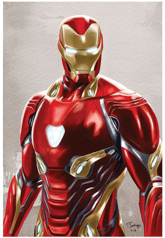 a painting of iron man in red and gold