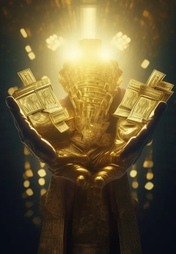 a golden statue with a bright light coming out of it