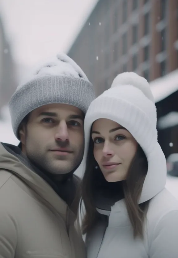 a man and a woman standing in the snow