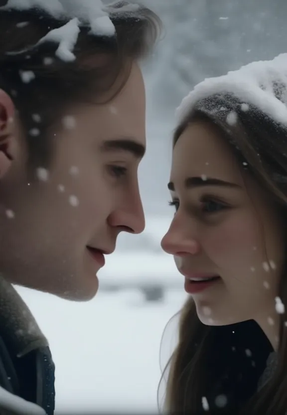 a man and a woman standing next to each other in the snow