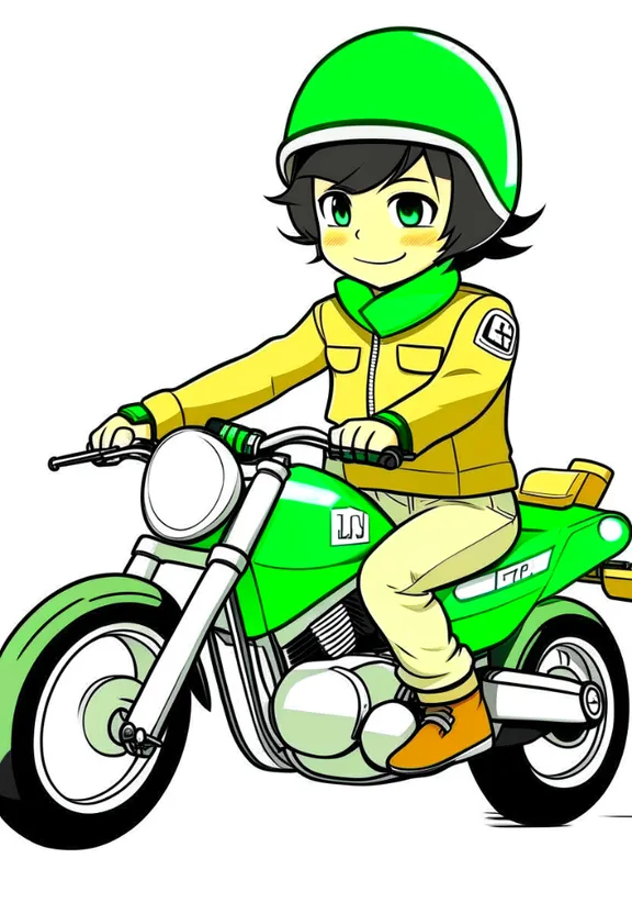 a drawing of a person riding a motorcycle