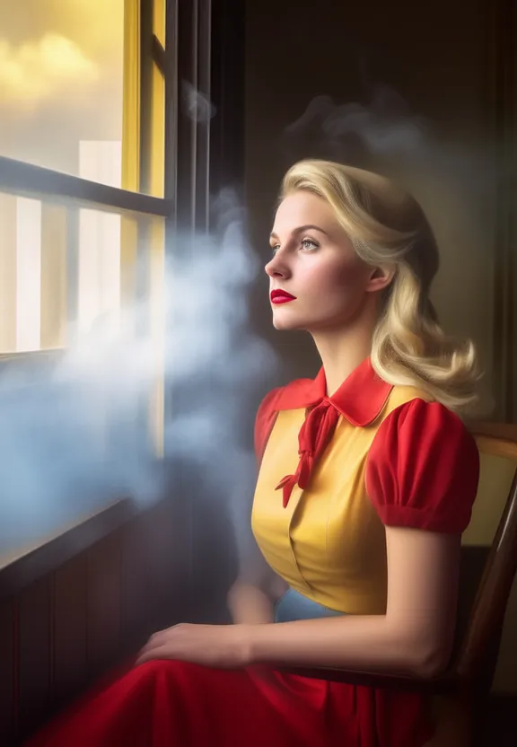 a painting of a woman sitting by a window