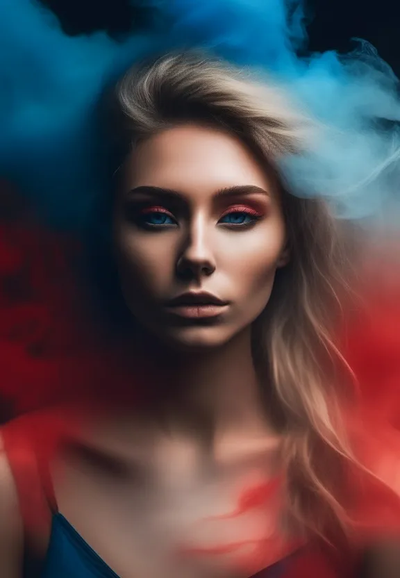 a woman with smoke coming out of her face