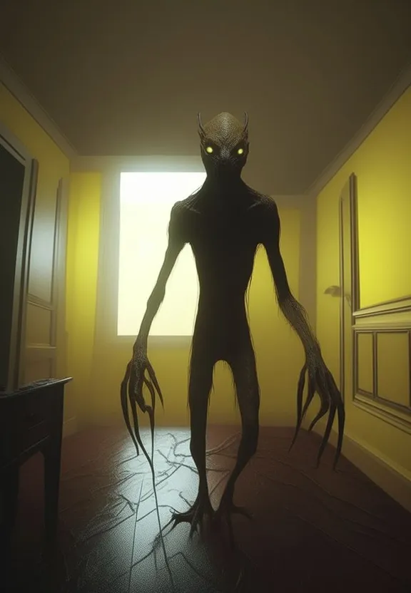 a creepy looking creature standing in a room