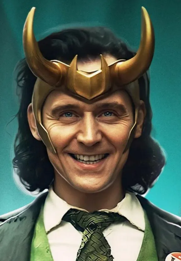 a man in a suit and tie with a horned head