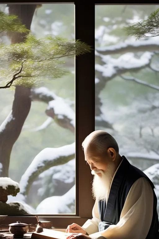 a man sitting at a table in front of a window