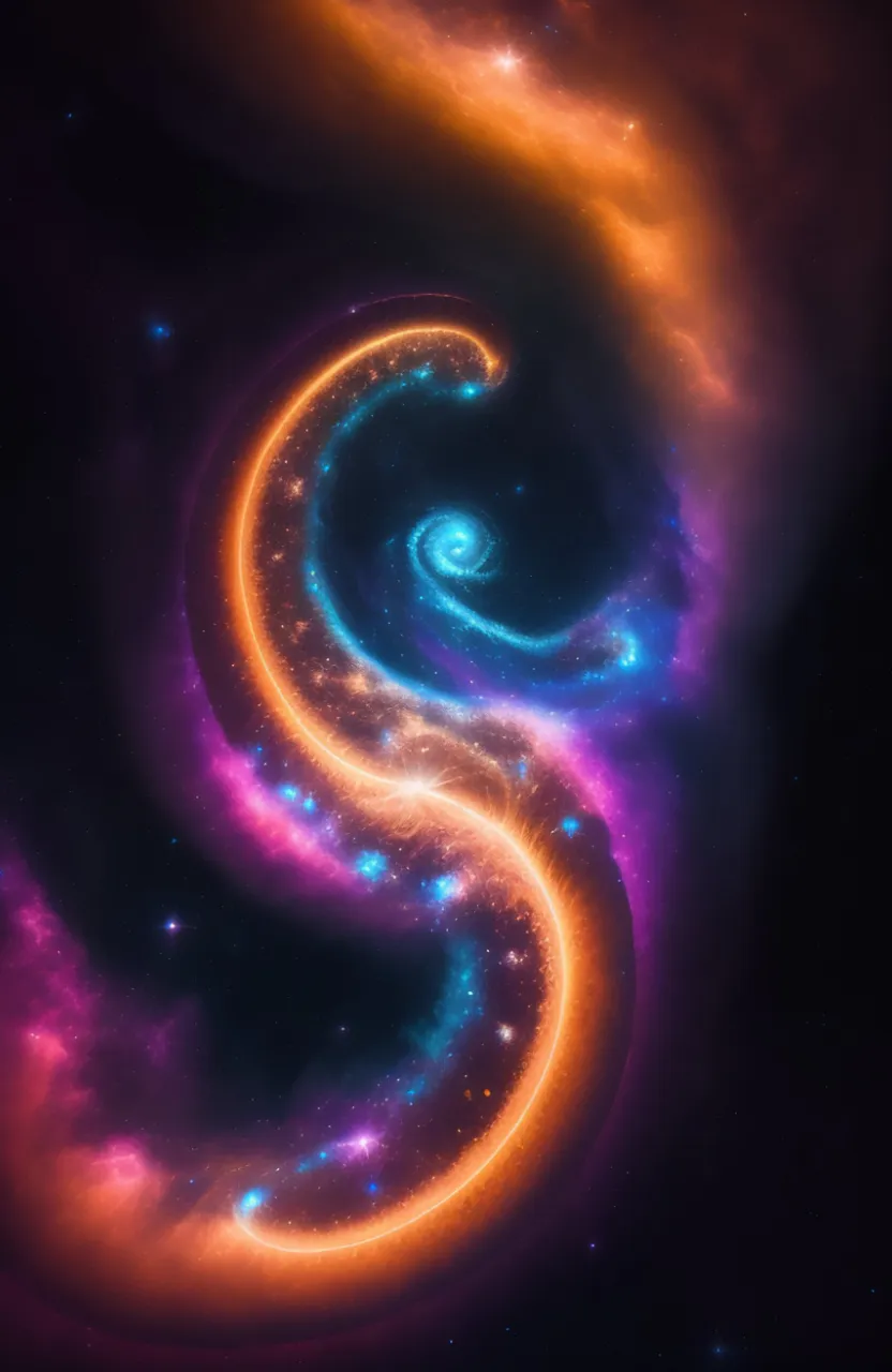 a colorful spiral design with stars in the background