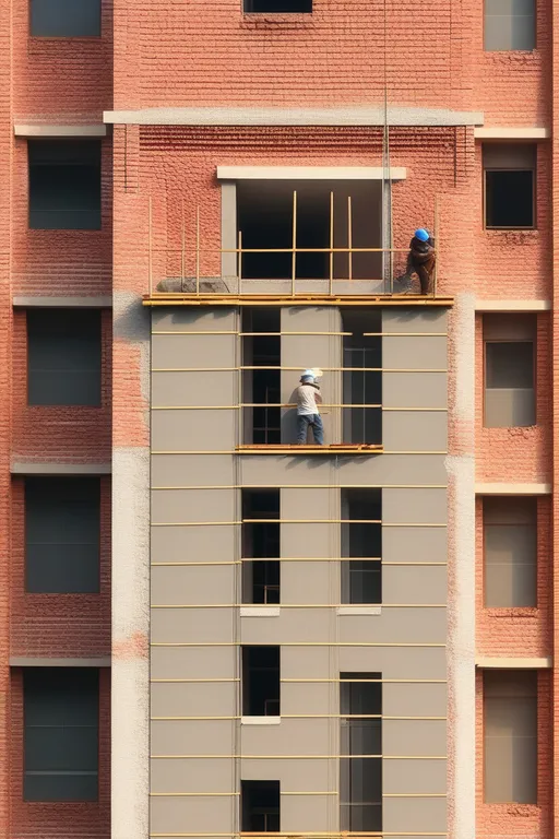 a man on a scaffold working on a building