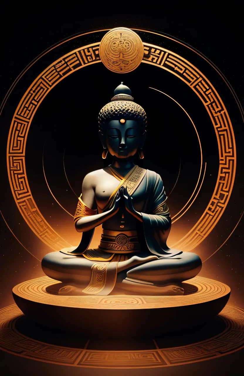 a buddha statue sitting in the middle of a circle 9:16