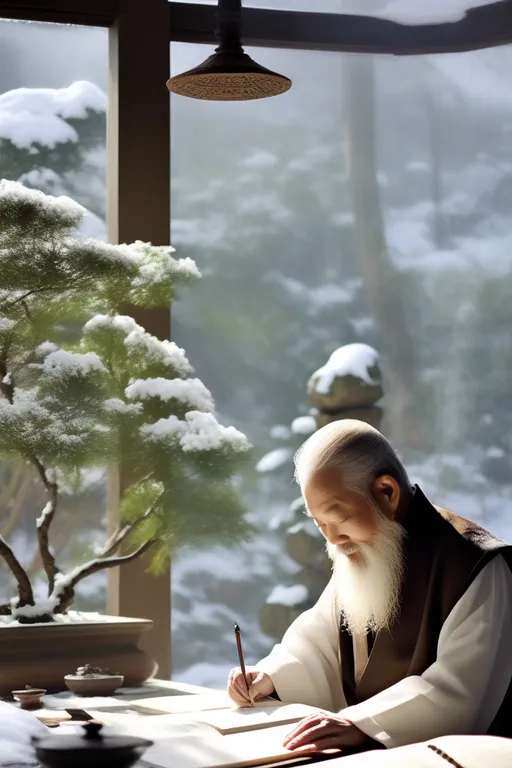 a man sitting at a table writing on a piece of paper