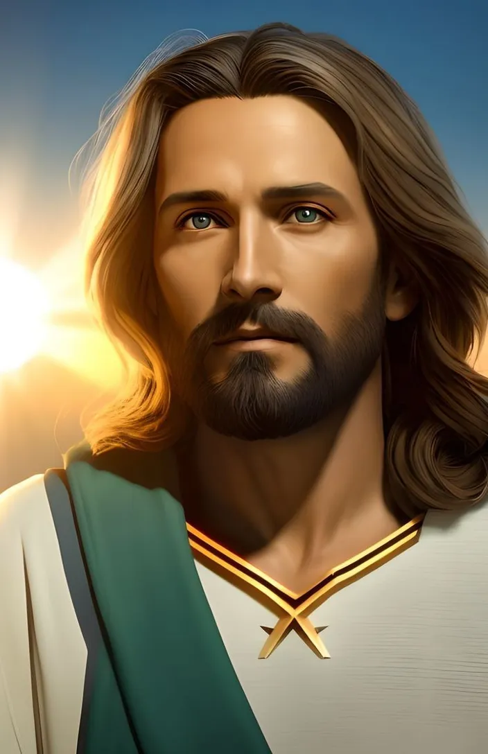 a painting of jesus with long hair and a beard