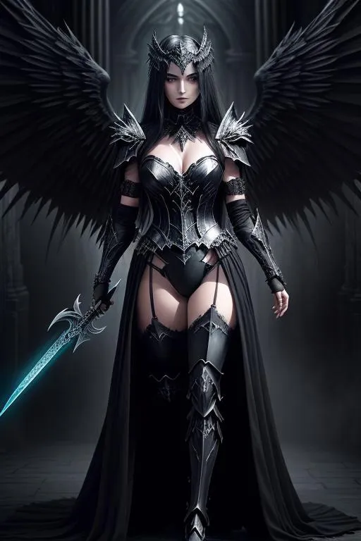 a woman dressed in a costume with wings and a sword