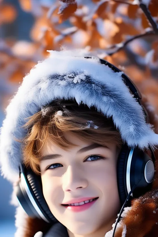 a young boy wearing headphones and a winter coat