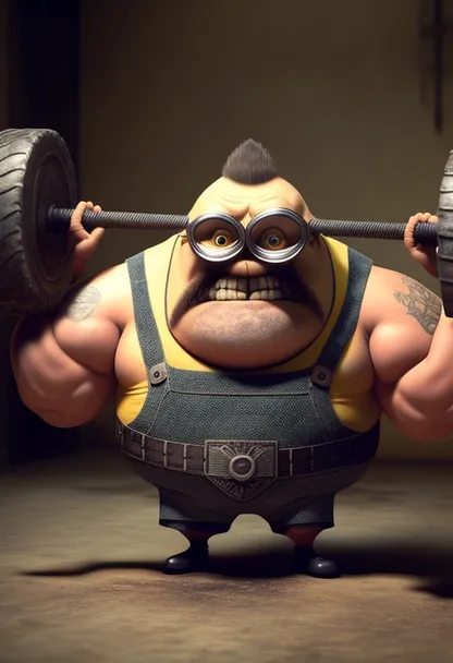 a cartoon character holding a barbell and a pair of glasses. toy, gesture, eyewear, cartoon, art, chest, personal protective equipment, metal, action figure, animated cartoon