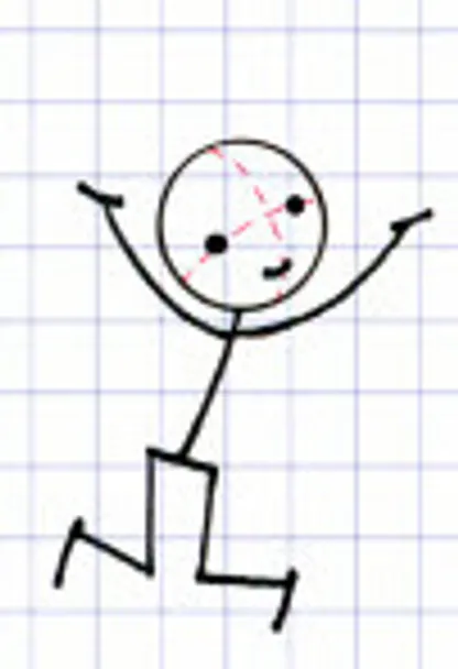 a drawing of a person jumping up in the air. human body, art, cartoon, gesture, smile, line, font, parallel, circle, slope