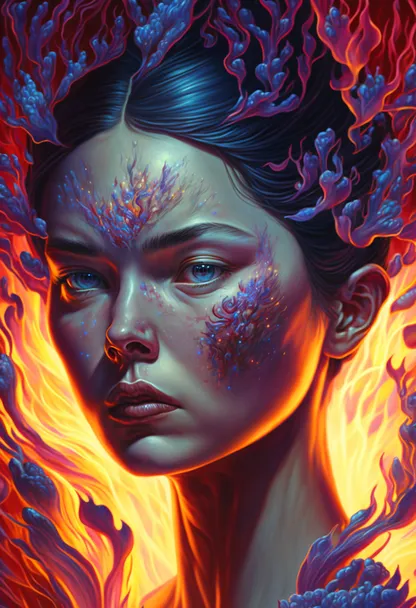 portrait ultra dimensional kpop woman, accidentally tripping on dmt and acid, psychedelic experience, euphoric psychosis of self realization and burning awakening, ultra high definition, unreal engine 5, hyperrealism, masterpiece composition, by casey weldon, barclay shaw