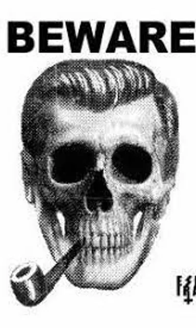 a skull with a pipe in its mouth. head, chin, hairstyle, photograph, mouth, jaw, bone, organism, font, skull