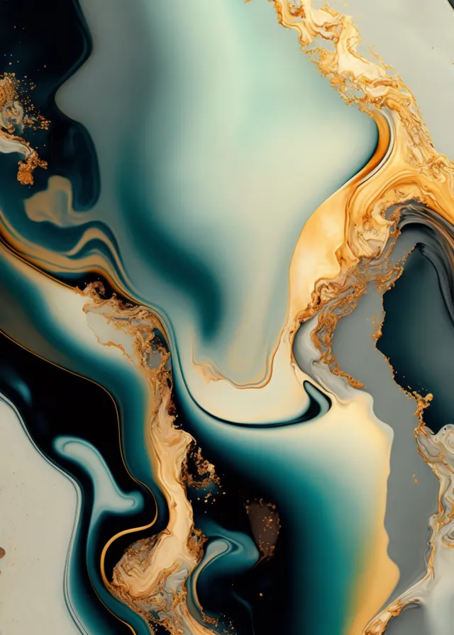an abstract painting with gold and blue colors. liquid, fluid, aqua, art, electric blue, pattern, visual arts, font, painting, graphics