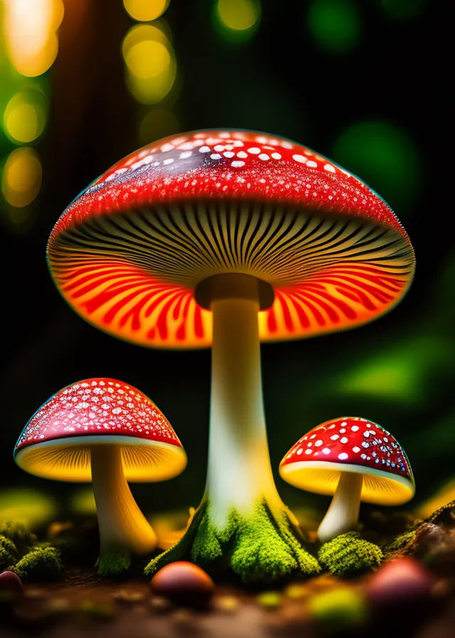 Group of Mushrooms Sitting On Top Of A Forest Floor - Change Texture To Tree Bark. change mushroom texture to tree bark