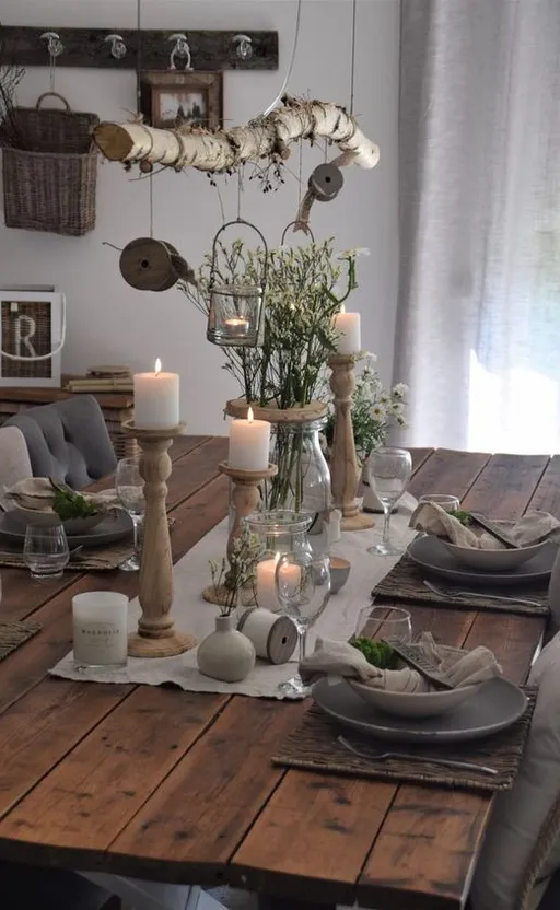 a wooden table topped with lots of candles