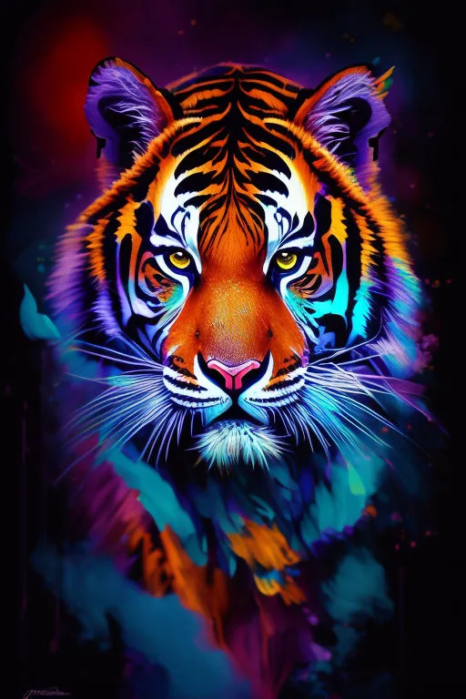 a painting of a tiger on a black background