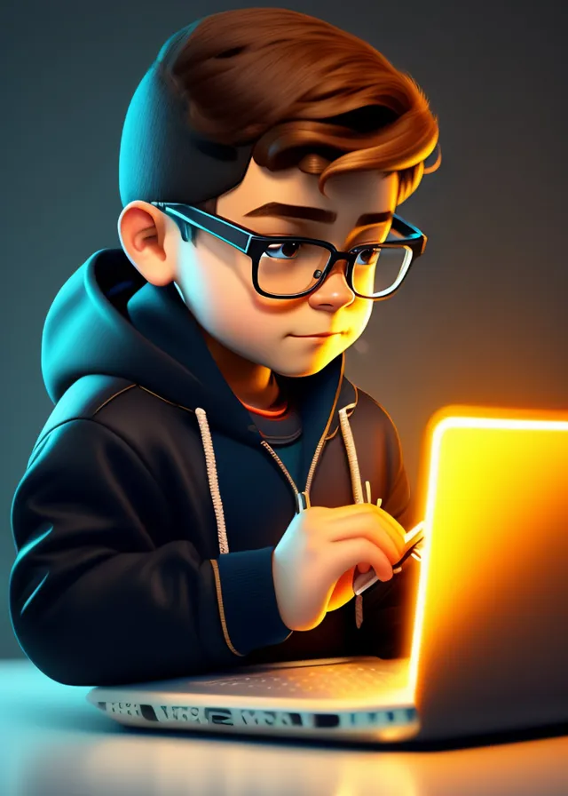 a young boy wearing glasses using a laptop computer