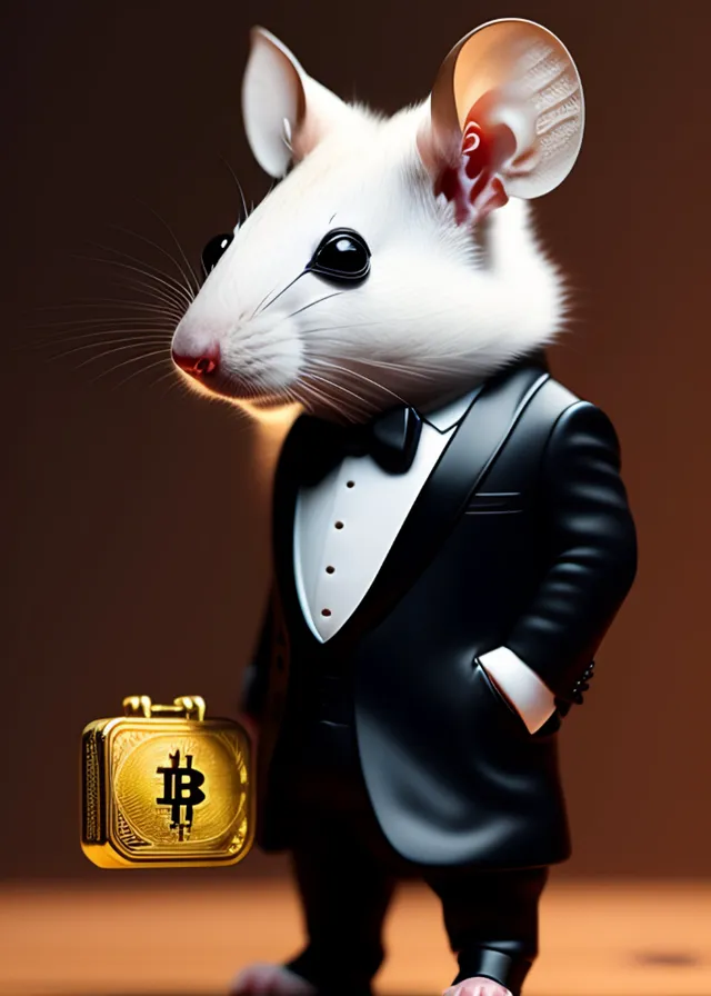 a mouse in a tuxedo with a bitcoin