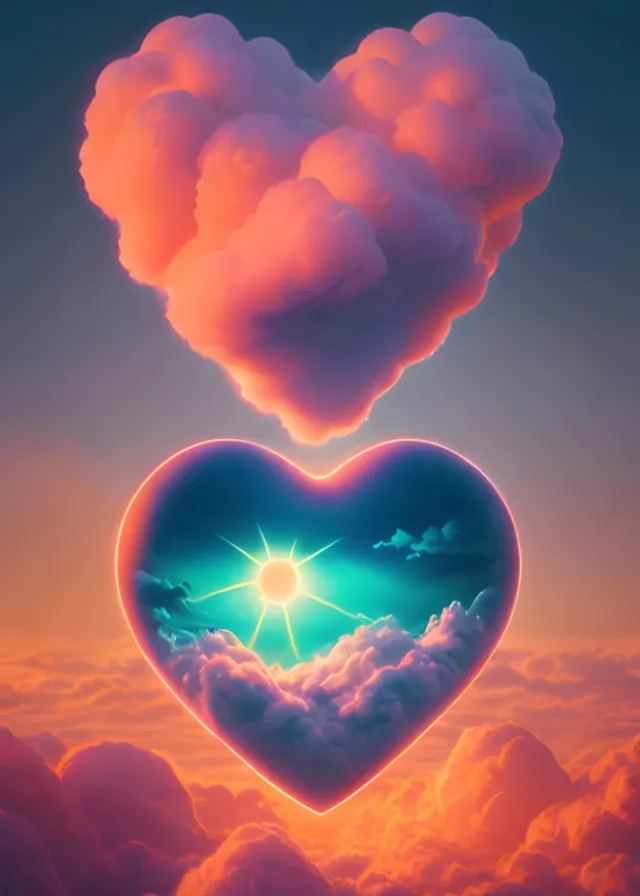 a heart shaped object floating in the sky