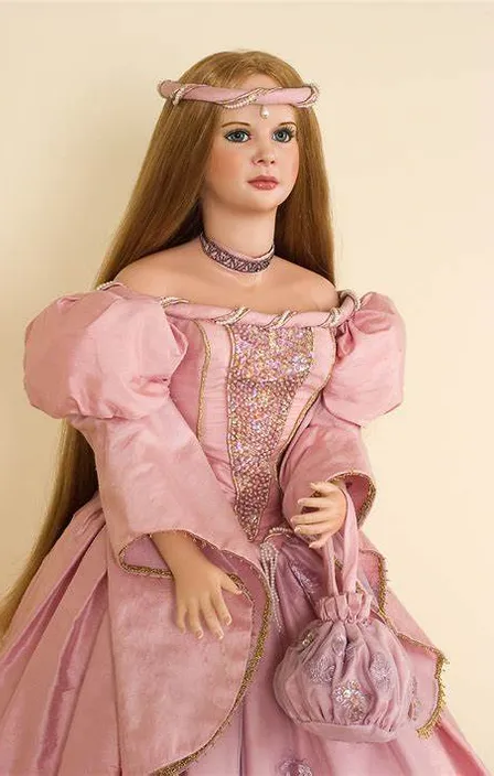 a doll wearing a pink dress and a pink purse doll clothes and accessories in different colors