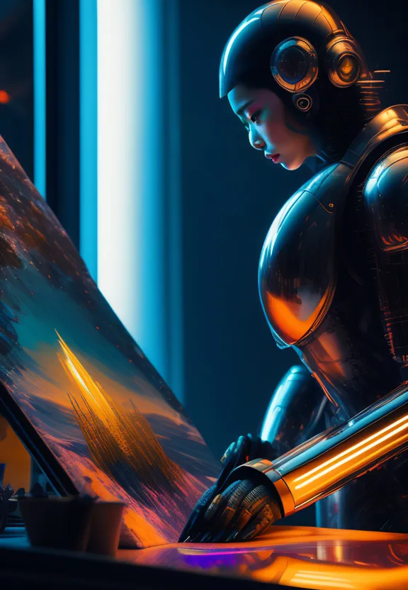 a woman in a futuristic suit using a laptop