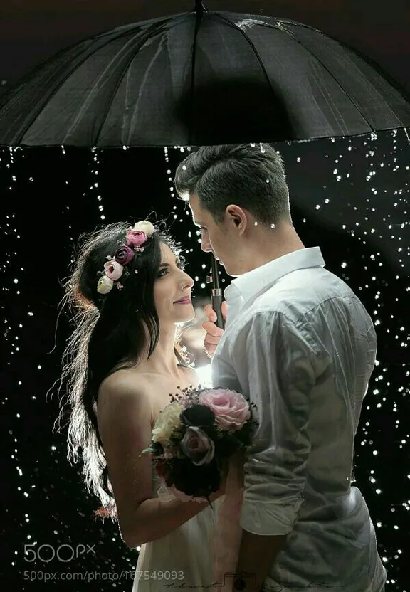 a man and a woman standing under an umbrella