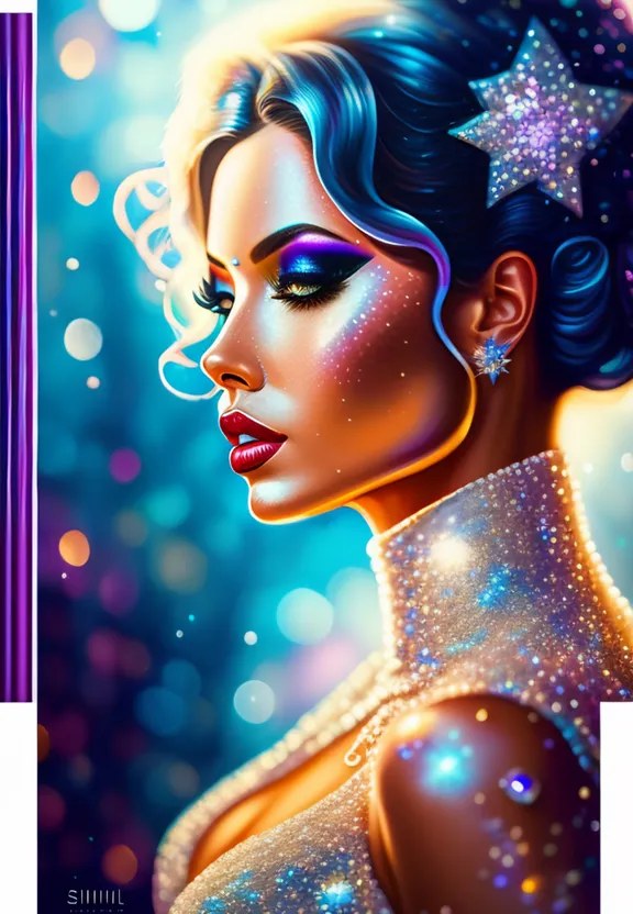 a painting of a woman with stars on her face
