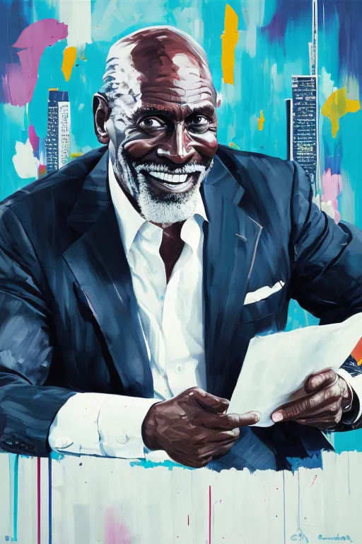 a painting of a man in a suit holding a piece of paper