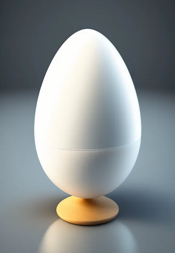 a white egg sitting on top of a wooden stand