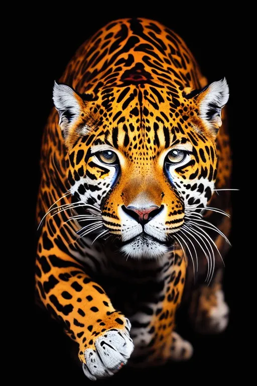 a close up of a glowing tiger on a black background. Add a glowing tiger behind the black background, to make it look like it's rising out of the ground.