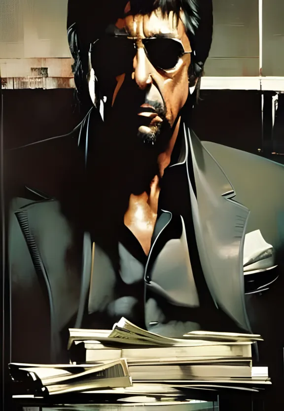 a painting of a man in a suit and sunglasses