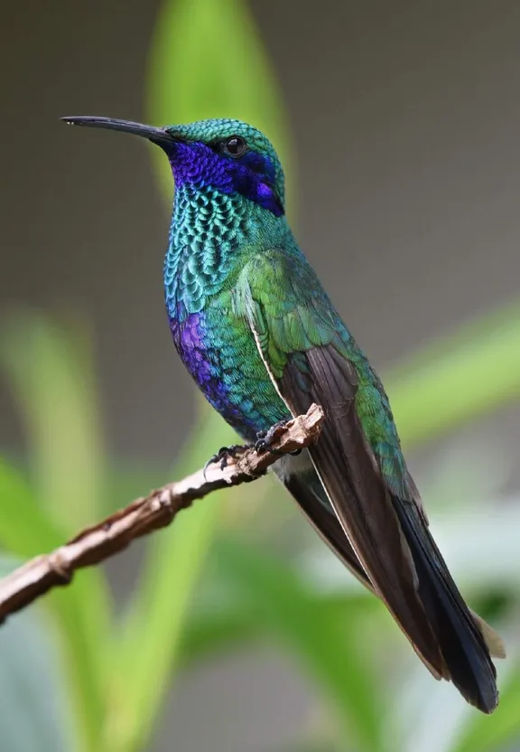 turn it into a painting of a hummingbird perched on a branch with flowers in the background