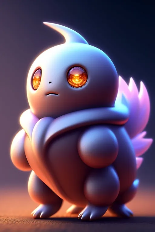 a white pokemon with red eyes standing on a dark background