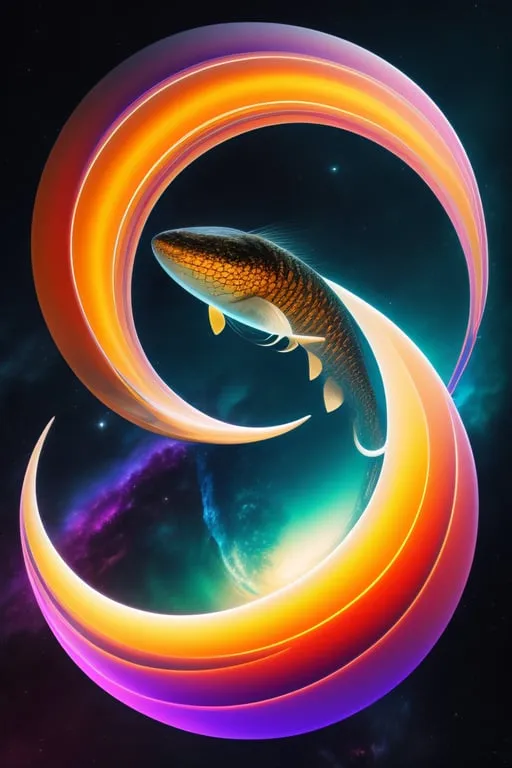 an image of a fish swimming in space