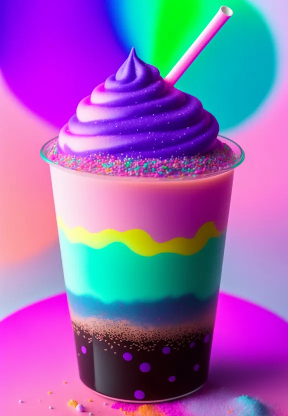 a colorful drink with a straw on a colorful background