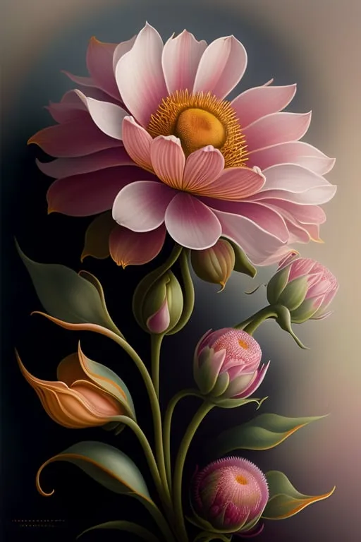 a painting of pink flowers on a black background