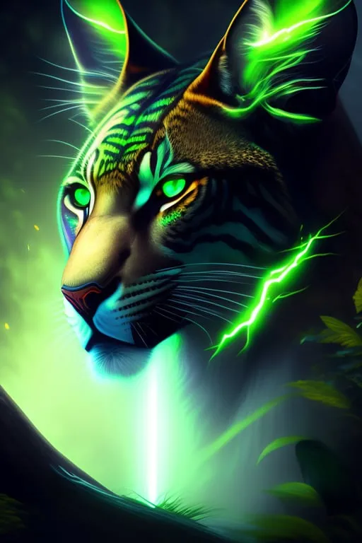 a painting of a tiger with green eyes