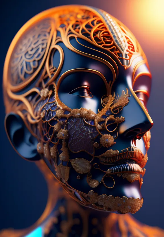 a close up of a mannequin's face with intricate designs