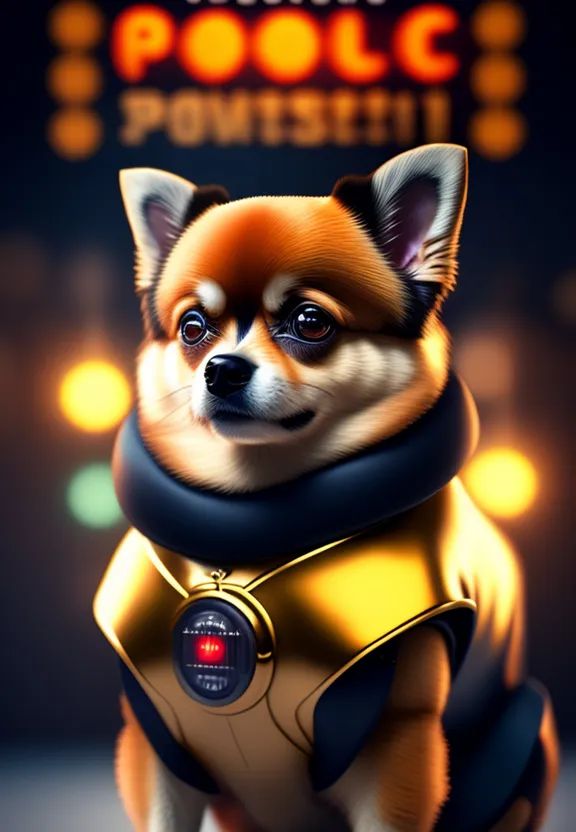 a small dog wearing a gold outfit