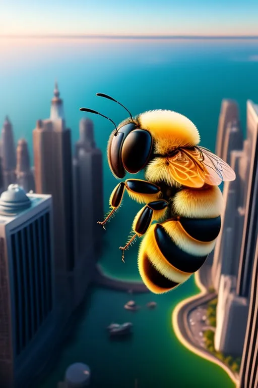 Instead of the bee, edit in a plane flying over the city.