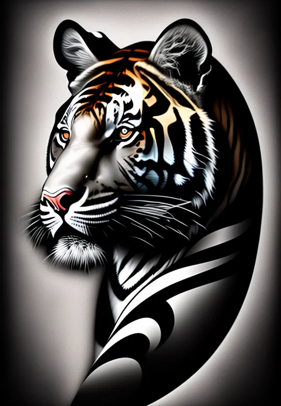 a tiger's head with a black and white background