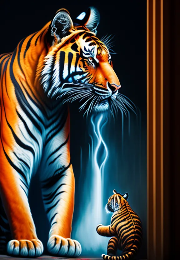 a painting of a tiger and a tiger cub