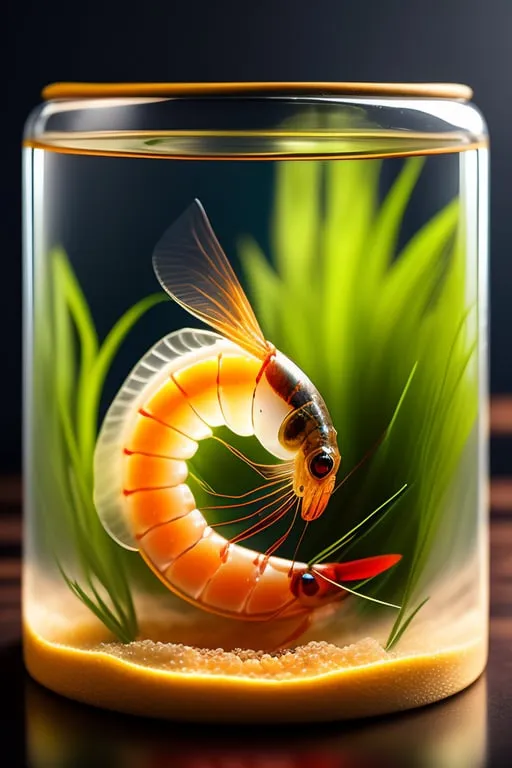 a fish in a fish bowl with grass in the background