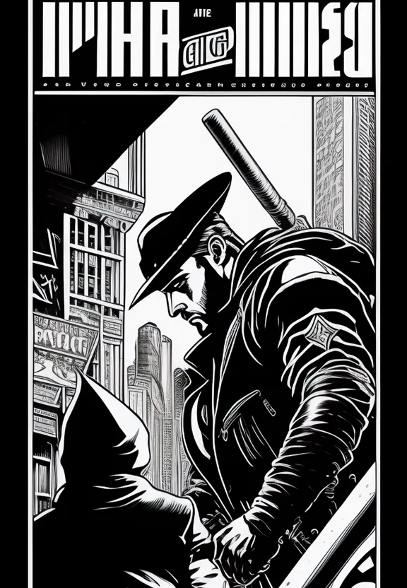 a black and white drawing of a man holding a baseball bat