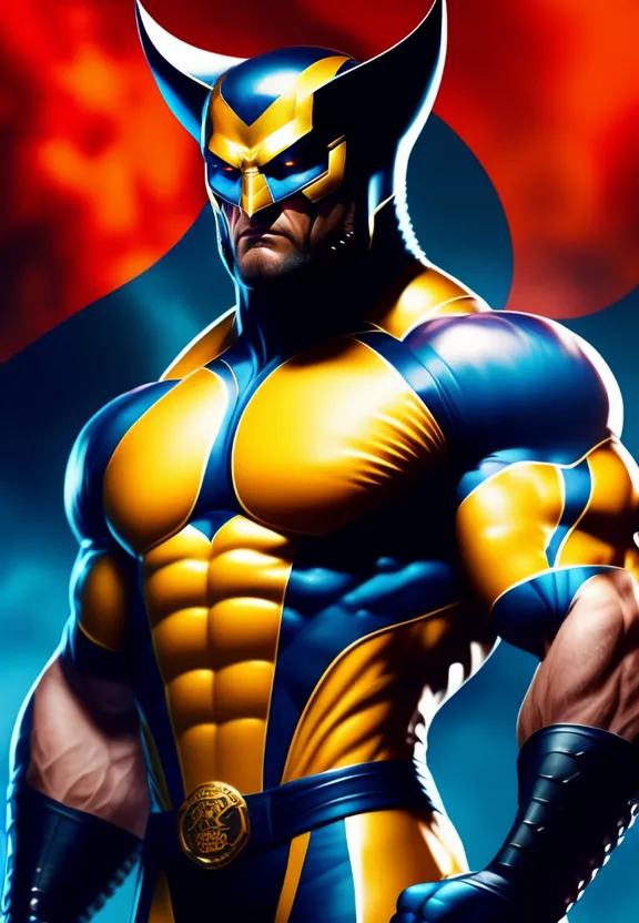 a man in a wolverine costume standing in front of a red sky